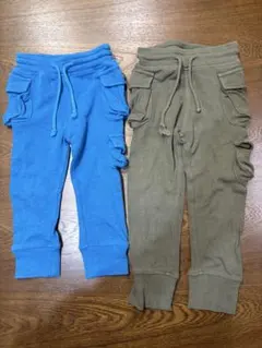 スウェットパンツ青90cm茶色100cm 2点セット