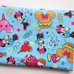 ★ディズニー ミニーちゃん★　オックス生地　サックス　50cm　レトロ　ハギレ