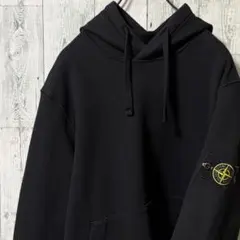 ストーンアイランド　スリーブ刺繍ロゴ スウェット パーカー XL 黒色②のサムネイル