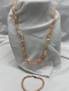 オレンジ系天然石ビーズネックレスとブレスレットセット