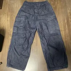 GU デニムスーパーワイドカーゴパンツ　青　濃紺