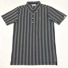 アンパスィ ポロシャツ 半袖 ストライプ ロゴ刺繍 日本製 ゴルフウェア L