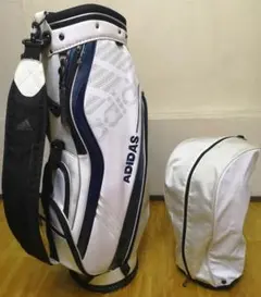 adidas アディダスの軽量カート型キャディバッグ（白x紺)