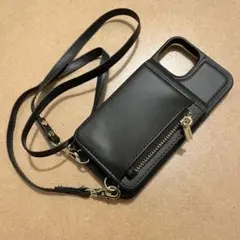 iPhone 13 ケース ショルダー カード 小銭 ストラップ ブラック 合皮