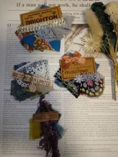 ●限定●ハンドメイド●デニムリメイク＆革タグ4個セット0633●