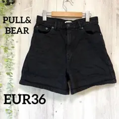 PULL&BEAR ハイウエスト デニムショートパンツ ブラック EUR36