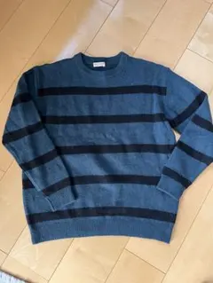 BEAUTY&YOUTH ダークブルーとブラックのストライプセーター S