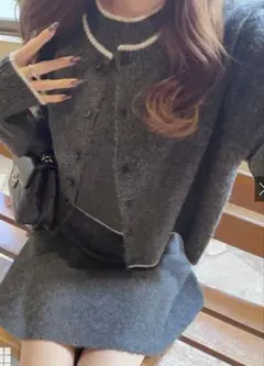 《GRL》New！配色カーディガンメトップスxミニスカートニットセットアップ