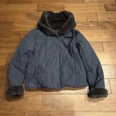 selectione ファー付きネイビーショートダウンジャケット