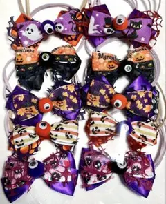 トリミングチョーカー　ハロウィン　リボン アクセサリー　目玉（瞼グリーン）