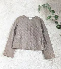 美品！アマカ フェイクレザー キルティングジャケット 40 ノーカラー