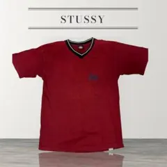 90s USA製 オールドステューシー STUSSY Vネック ワインレッド 赤