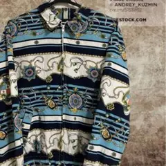 派手 総柄 チェーン ジップブルゾン 古着ジャケット M