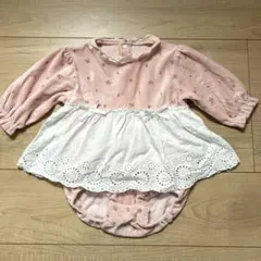 ベビー ロンパース 80 ピンク 花柄 レース
