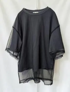 Javaコラボ チュールレイヤードバックプリントシンプルTシャツ
