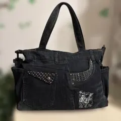 デニムリメイク2wayトートバッグ　ブラック