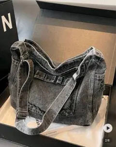 グレー デニム ショルダーバッグ