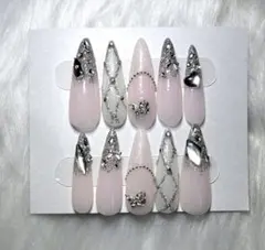 ネイルチップ ハンドメイド ワンホン 韓国 スナ系 ロングポイント ガーリー