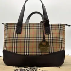 ✨美品✨バーバリー　ハンドバッグ　トートバッグ　チャーム付　ノバチェック　レザー