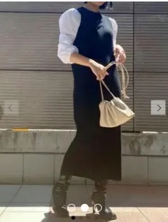 ミラオーウェン◎布帛スリーブ ドッキングデザイン ニットワンピース