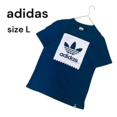 美品 アディダス Tシャツ メンズ L ブルー ビッグロゴ トレフォイル