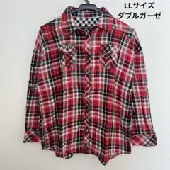 チェック ブラウス 羽織り ダブルガーゼ シャツ LLサイズ 綿100%のサムネイル