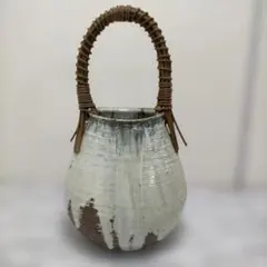 竹持ち手付き陶器花器　大型花器 和モダン インテリア 260217-13T