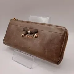 PRADA プラダ 長財布 ブラウン 茶 リボン L字ファスナー 本革のサムネイル