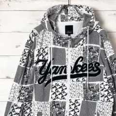 MLB フルジップ パーカー ビックヤンキース 刺繍　タグ 総柄 ポケット M