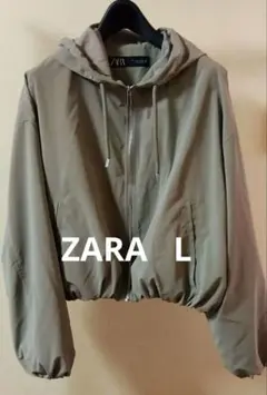ZARA フード付きブルゾン カーキ Lサイズ