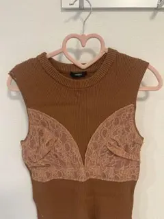 MURUA ブラウン レース付きタンクトップ