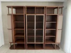 3点セット③／単品購入不可】ウォールナット材 ガラス扉付き書棚 間接 