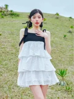 ニットドッキングコットンレース ミニワンピース Darich ダーリッチ