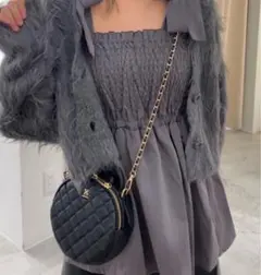 NICE CLAUP 肩リボンシャーリングキャミビスチェ グレー