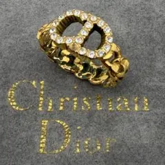 美品✨クリスチャンディオール CDロゴ ブローチ ストーン ゴールド