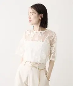 最終お値下げ！早い者勝ち！【mystic】半袖オーガンジーフラワーブラウス