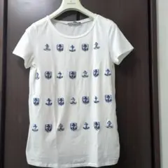 【美品】Max Mara　マリンモチーフ スパンコール 半袖Tシャツ ホワイト