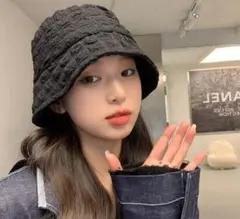 【大好評】バケットハット　ブラック　レディース　カジュアル　もこもこ　日除け