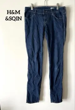 H&M &SQIN デニム 29×34 スリム ローウエスト 濃紺 美脚効果