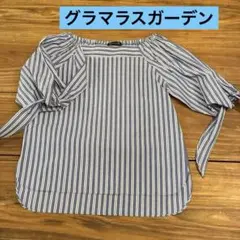 【新品未使用】GLAMOROUS GARDEN ストライプ 半袖ブラウス　シャツのサムネイル