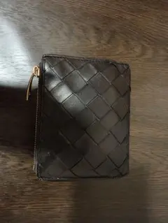 BOTTEGA VENETA 黒 レザー 編み込み 二つ折り財布