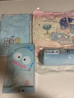 ハンギョドン一番くじ4品セット 手鏡ペンポーチ、クッションピンク、フェイスタオル