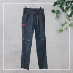 【ボイコット】ジッパーデザインパンツ(2)ネイビー　シワ加工　コットン100%のサムネイル