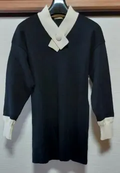 コムサ・デ・モード　黒　アイボリー　ニット　チュニック　FREE