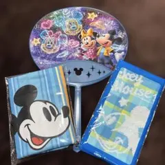 ミッキーマウス 冷感タオル ハンドタオル2枚セット うちわ　第一生命ノベルティのサムネイル