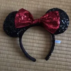 東京ディズニーリゾート ミニー カチューシャ スパンコール 黒赤
