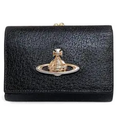 箱付 ヴィヴィアン 三つ折り財布 がま口 ビッグオーブ ブラック 本革 レザー