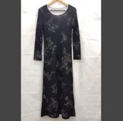 Y's 花柄長袖ワンピース ニット　黒