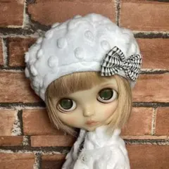 ブライスアウトフィット♡ミンキードットファー／ホワイトベレー帽単品