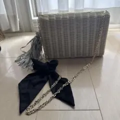カゴバッグ クラッチバッグ 3WAY チェーンショルダー リボン タッセル付
